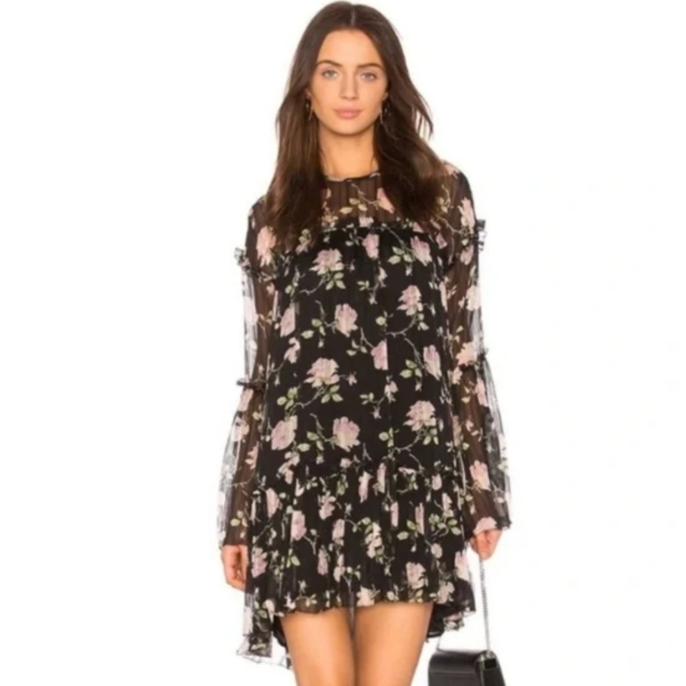 Ulla Johnson Dahlia Noir Georgette Babydoll Floral Black Dress 6 - Picture 1 of 14